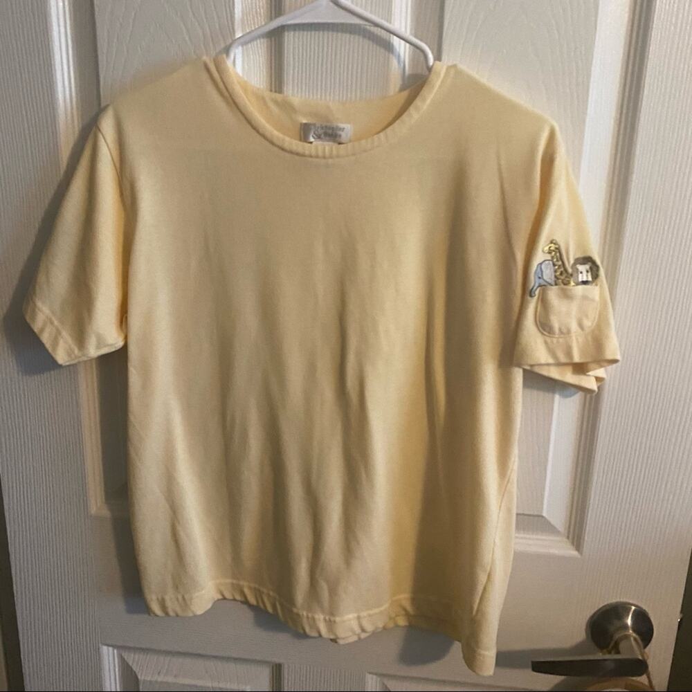 Christoper & Banks Tee Shirt w/ Elephant Giraffe Lion Pocket Women's Size Large